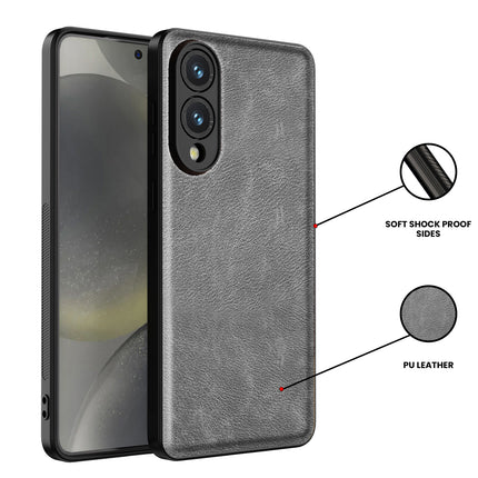 Kapa Tux Leather Back Cover for Samsung Galaxy S25 Edge | Slim Shockproof Camera Protection Bumper Case (Grey)