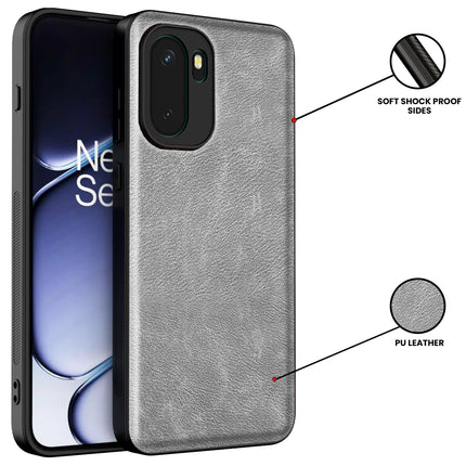 Kapa Tux Leather Back Cover for OnePlus 15R | Slim Shockproof Camera Protection Bumper Case (Grey)
