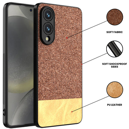 Kapa Soft Fabric & Leather Hybrid Protective Back Cover for Samsung Galaxy S25 Edge | Shockproof Slim Hard Anti Slip Back Case (Brown)