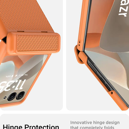 Kapa Textured Grip Hinge Protection Back Cover for Moto Razr 50 Ultra| with [Inbuilt Glass] Full Body Shockproof Hard Back Case (Orange) - Mobizang