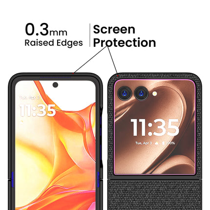 Kapa Soft Fabric & Leather Hybrid Protective Back Cover for Motorola Razr 50 Ultra | Shockproof Slim Hard Anti Slip Back Case (Black,Brown)