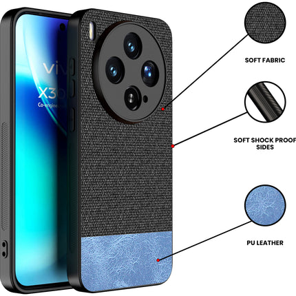 Kapa Soft Fabric & Leather Hybrid Protective Back Cover for Vivo X300 5G | Shockproof Slim Hard Anti Slip Back Case (Black,Blue)