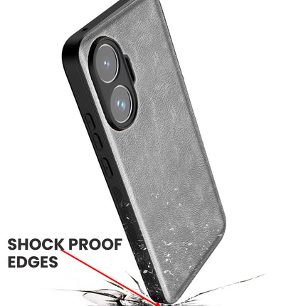 Kapa Tux Leather Back Cover for Poco F7 5G | Slim Shockproof Camera Protection Bumper Case (Grey) - Mobizang