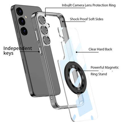 Kapa Clear Airbag + Ring Back Case for Samsung Galaxy S25 | Transparent Shockproof Slim Hard PC Shell Protective Cover (Black) - Mobizang