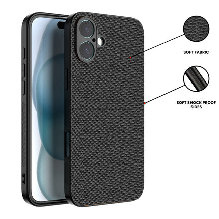 Kapa Soft Full Fabric Protective Back Case Cover for Apple iPhone 16 | Shockproof Slim Hard Anti Slip Back Case (Black) - Mobizang