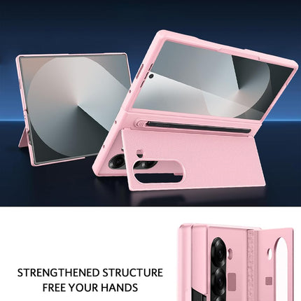 Kapa Textured Grip S Pen Holder Hinge Protection Back Cover for Samsung Galaxy Z Fold6 / Fold 6 | with Inbuilt Glass , Kickstand & S Pen Slot Case (Pink)