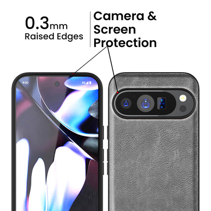 Kapa Tux Leather Back Cover for Google Pixel 9 / Pixel 9 PRO | Slim Shockproof Camera Protection Bumper Case (Grey) - Mobizang