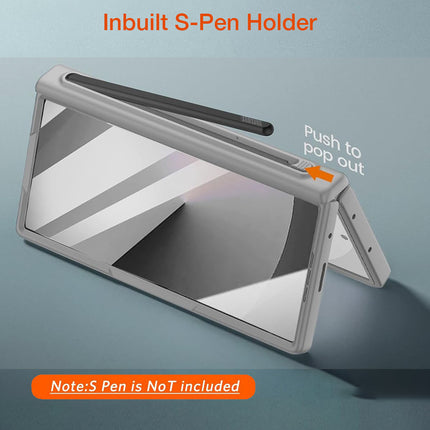 Kapa Geometric S Pen Holder Hinge Protection Back Cover for Samsung Galaxy Z Fold6 / Fold 6 | Slim Shock proof Case with Inbuilt Glass & S Pen Slot (Silver)
