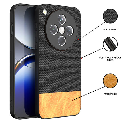 Kapa Soft Fabric & Leather Hybrid Protective Back Cover for Oppo Find X8 | Shockproof Slim Hard Anti Slip Back Case (Black,Brown)