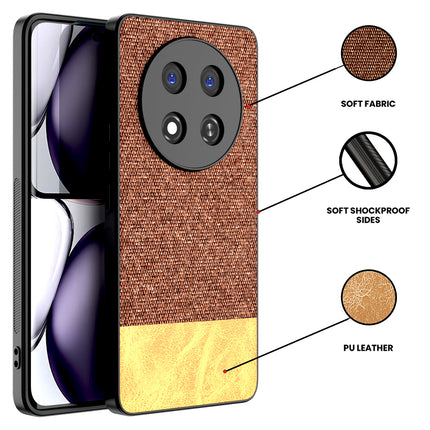 Kapa Soft Fabric & Leather Hybrid Protective Back Cover for Honor X9C 5G | Shockproof Slim Hard Anti Slip Back Case (Brown)