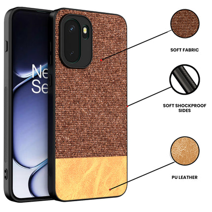 Kapa Soft Fabric & Leather Hybrid Protective Back Cover for OnePlus 15R | Shockproof Slim Hard Anti Slip Back Case (Brown)
