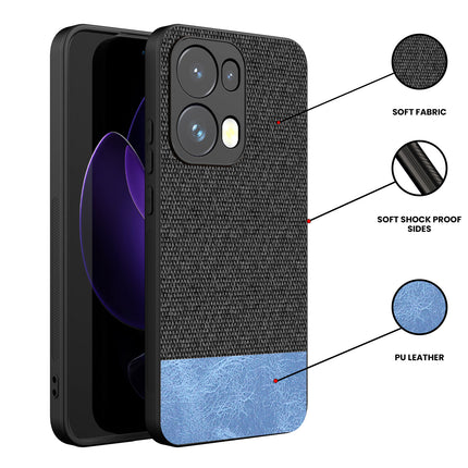 Kapa Soft Fabric & Leather Hybrid Protective Back Cover for Oppo Reno 13 Pro | Shockproof Slim Hard Anti Slip Back Case (Black,Blue)