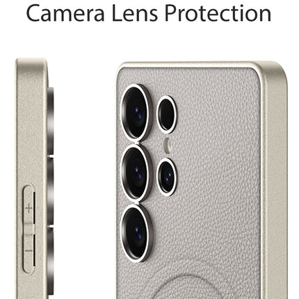 Kapa Ultra Thin Leather & Magsafe Back Case for Samsung Galaxy S24 Ultra | with Wireless Charging Support Ring Full Body Protection Back Cover (Titanium)