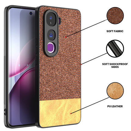 Kapa Soft Fabric & Leather Hybrid Protective Back Cover for Vivo Y400 Pro 5G | Shockproof Slim Hard Anti Slip Back Case (Brown) - Mobizang