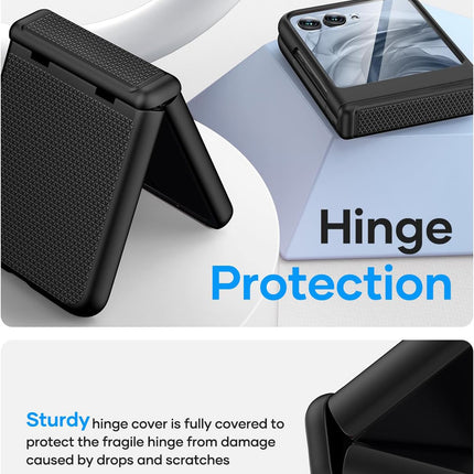 Kapa Textured Grip Hinge Protection Back Cover for Moto Razr 50 Ultra| with [Inbuilt Glass] Full Body Shockproof Hard Back Case (Black)