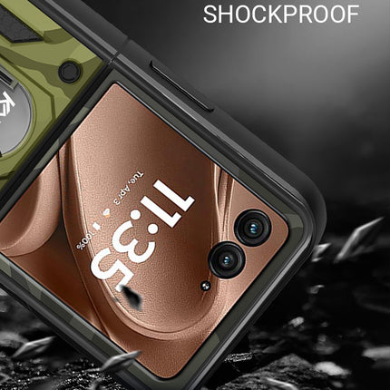 Kapa Tank Back Cover for Moto Razr 60 Ultra | Inbuilt Ring + Slider Shockproof Lens Protection Bumper Back Case (Green)