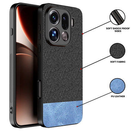 Kapa Soft Fabric & Leather Hybrid Protective Back Cover for Oppo Find X9 Pro | Shockproof Slim Hard Anti Slip Back Case (Black,Blue) - Mobizang