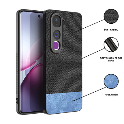 Kapa Soft Fabric & Leather Hybrid Protective Back Cover for Vivo Y400 Pro 5G | Shockproof Slim Hard Anti Slip Back Case (Black,Blue)