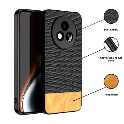 Kapa Soft Fabric & Leather Hybrid Protective Back Cover for Realme P3 PRO 5G | Shockproof Slim Hard Anti Slip Back Case (Black,Brown)