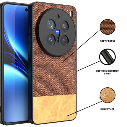Kapa Soft Fabric & Leather Hybrid Protective Back Cover for Vivo X200 Pro (5G) | Shockproof Slim Hard Anti Slip Back Case (Brown) - Mobizang