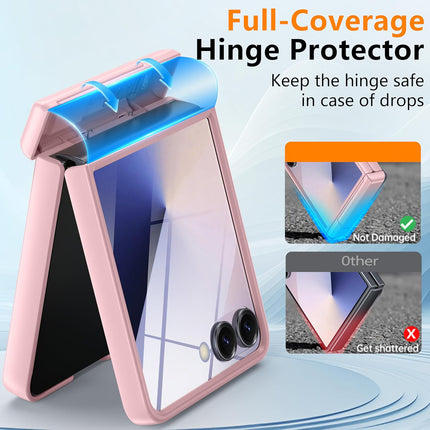 Kapa Geometric Hinge Protection Back Cover for Samsung Galaxy Z Flip7 / Flip 7 | with [Inbuilt Glass] Full Body Shockproof Hard Back Case (Pink)