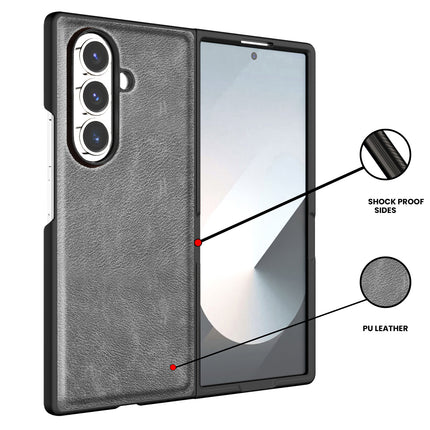 Kapa Tux Leather Back Cover for Samsung Galaxy Z Fold 7 | Slim Shockproof Camera Protection Bumper Case (Grey) - Mobizang