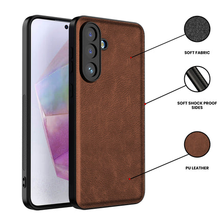 Kapa Tux Leather Back Cover for Samsung Galaxy M36 / F36 5G | Slim Shockproof Camera Protection Bumper Case (Brown)