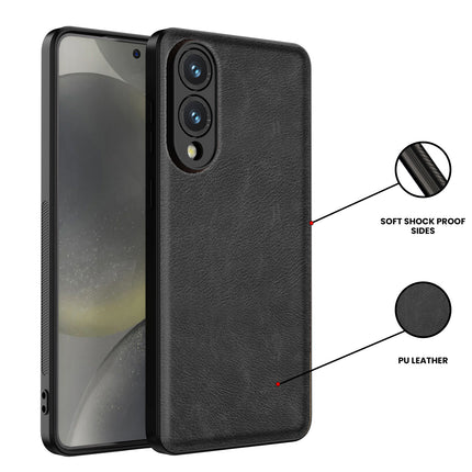 Kapa Tux Leather Back Cover for Samsung Galaxy S25 Edge | Slim Shockproof Camera Protection Bumper Case (Black) - Mobizang