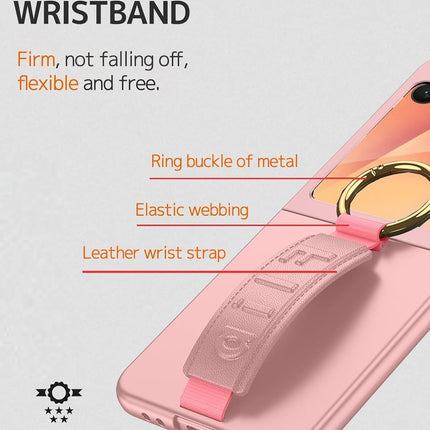 Kapa Shockproof Band Protective Back Cover for Flip7 / Z Flip 7 | Wrist Strap Ring Kickstand Inbuilt Screen Tempered Glass Case (Pink)