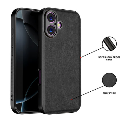Kapa Tux Leather Back Cover for Apple iPhone 17 | Slim Shockproof Camera Protection Bumper Case (Black) - Mobizang