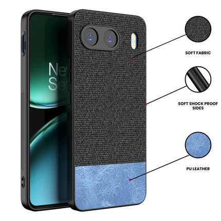 Kapa Soft Fabric & Leather Hybrid Protective Back Cover for OnePlus Nord 4 | Shockproof Slim Hard Anti Slip Back Case (Black,Blue)