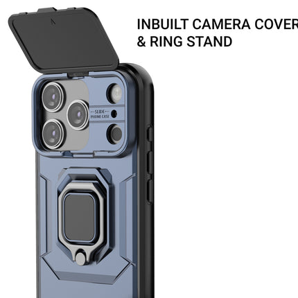 Kapa Armor Slider Back Cover for Apple iPhone 17 Pro | Inbuilt Ring + Camera Slider Shockproof Lens Protection Bumper Back Case (Blue)