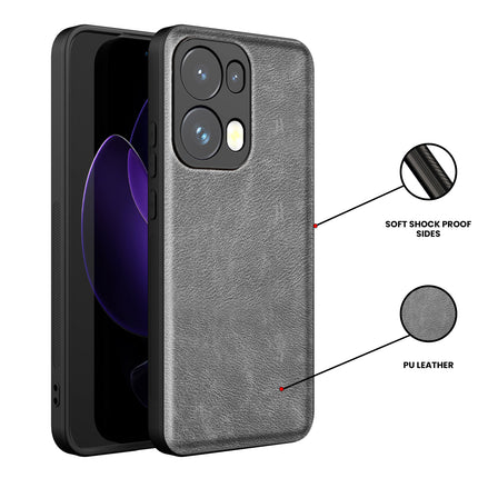 Kapa Tux Leather Back Cover for Oppo Reno 13 Pro | Slim Shockproof Camera Protection Bumper Case (Grey)