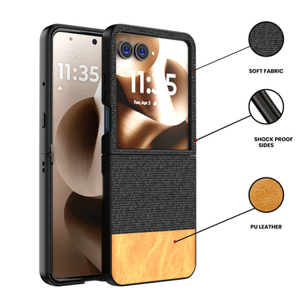 Kapa Soft Fabric & Leather Hybrid Protective Back Cover for Moto Razr 60 Ultra | Shockproof Slim Hard Anti Slip Back Case (Black,Brown) - Mobizang
