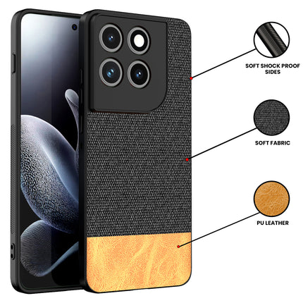 Kapa Soft Fabric & Leather Hybrid Protective Back Cover for Moto Edge 70 | Shockproof Slim Hard Anti Slip Back Case (Black,Brown)