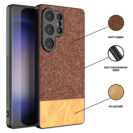 Kapa Soft Fabric & Leather Hybrid Protective Back Cover for Samsung Galaxy S25 Ultra | Shockproof Slim Hard Anti Slip Back Case (Brown)