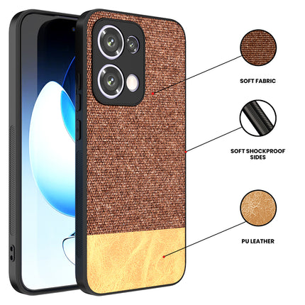 Kapa Soft Fabric & Leather Hybrid Protective Back Cover for Oppo Reno 13 5G | Shockproof Slim Hard Anti Slip Back Case (Brown)