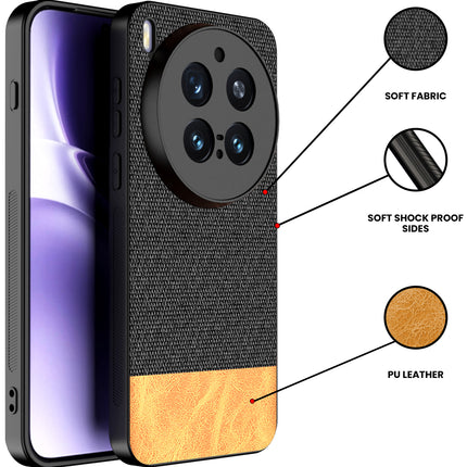 Kapa Soft Fabric & Leather Hybrid Protective Back Cover for Vivo X300 Pro 5G | Shockproof Slim Hard Anti Slip Back Case (Black,Brown)