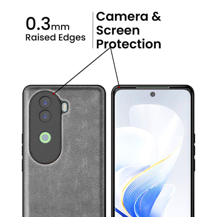 Kapa Tux Leather Back Cover for Vivo V40E / iQOO Z9S | Slim Shockproof Camera Protection Bumper Case (Grey)