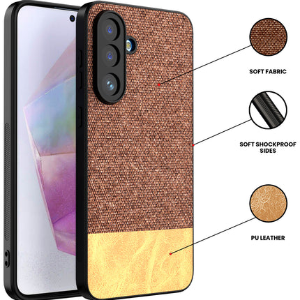 Kapa Soft Fabric & Leather Hybrid Protective Back Cover for Samsung Galaxy M36 / F36 5G | Shockproof Slim Hard Anti Slip Back Case (Brown)
