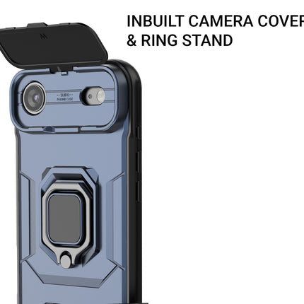 Kapa Armor Slider Back Cover for Apple iPhone 17 Air | Inbuilt Ring + Camera Slider Shockproof Lens Protection Bumper Back Case (Blue)