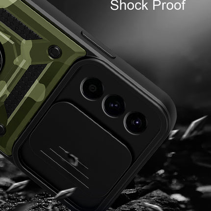 Kapa Tank Back Cover for Samsung Galaxy S25 Plus | Inbuilt Ring + Slider Shockproof Lens Protection Bumper Back Case (Green)