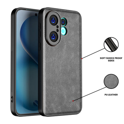 Kapa Tux Leather Back Cover for Vivo X200 FE 5G | Slim Shockproof Camera Protection Bumper Case (Grey) - Mobizang