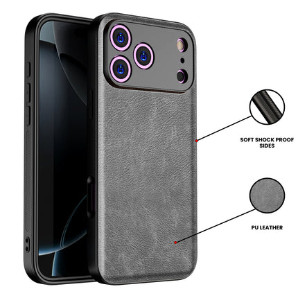 Kapa Tux Leather Back Cover for Apple iPhone 17 Pro | Slim Shockproof Camera Protection Bumper Case (Grey) - Mobizang