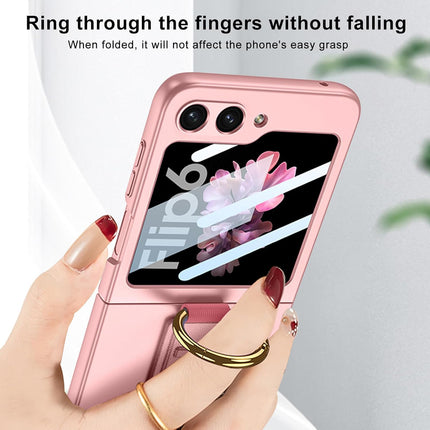 Kapa Shockproof Band Protective Back Cover for Flip6 / Z Flip 6 | Wrist Strap Ring Kickstand Inbuilt Screen Tempered Glass Case (Pink)