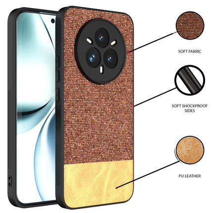Kapa Soft Fabric & Leather Hybrid Protective Back Cover for Realme 14 Pro 5G | Shockproof Slim Hard Anti Slip Back Case (Brown)