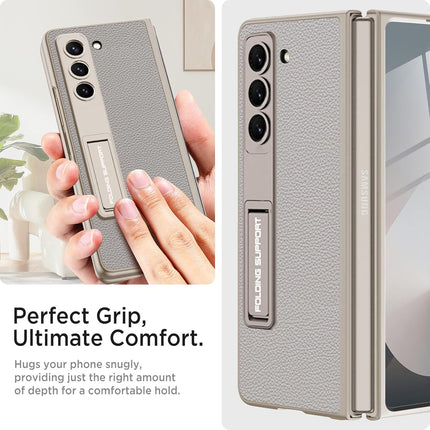 Kapa Leather Case for Samsung Galaxy Z Fold 6 | Inbuilt Stand Hybrid Back Cover (Titanium) - Mobizang