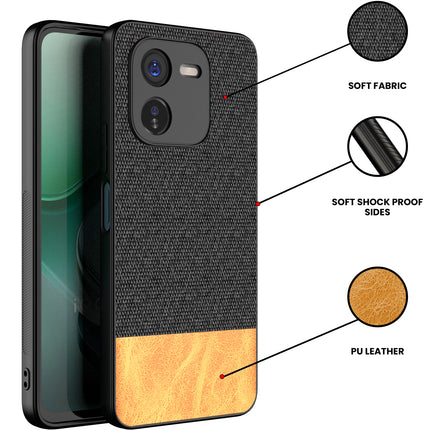 Kapa Soft Fabric & Leather Hybrid Protective Back Cover for IQOO Z9X | Shockproof Slim Hard Anti Slip Back Case (Black,Brown)