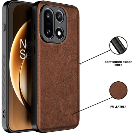 Kapa Tux Leather Back Cover for OnePlus 15 | Slim Shockproof Camera Protection Bumper Case (Brown) - Mobizang