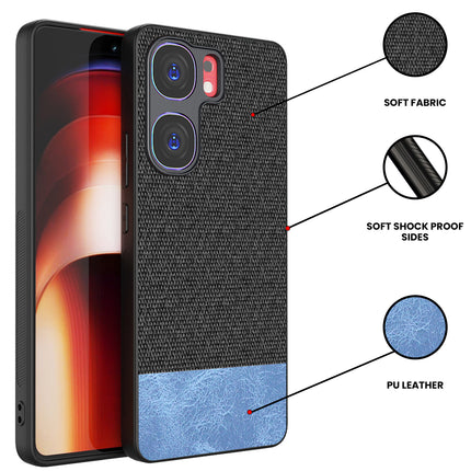 Kapa Soft Fabric & Leather Hybrid Protective Back Cover for IQOO Neo 9 Pro | Shockproof Slim Hard Anti Slip Back Case (Black,Blue)